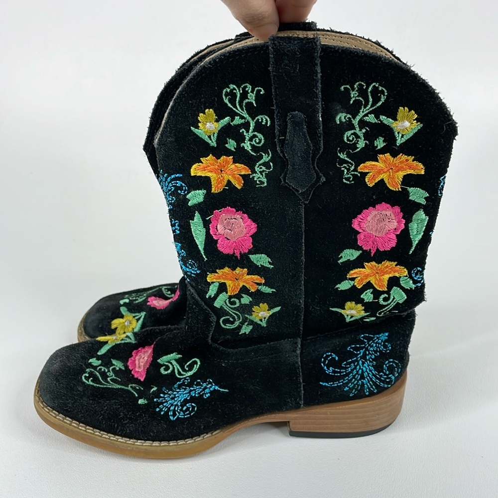 Roper Kids Floral Bouquet Embroidered Cowgirl boots size 1 black
